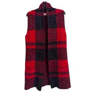 Devotion by Cyrus Size Medium Black/Red Check Sleeveless Long Sweater Vest